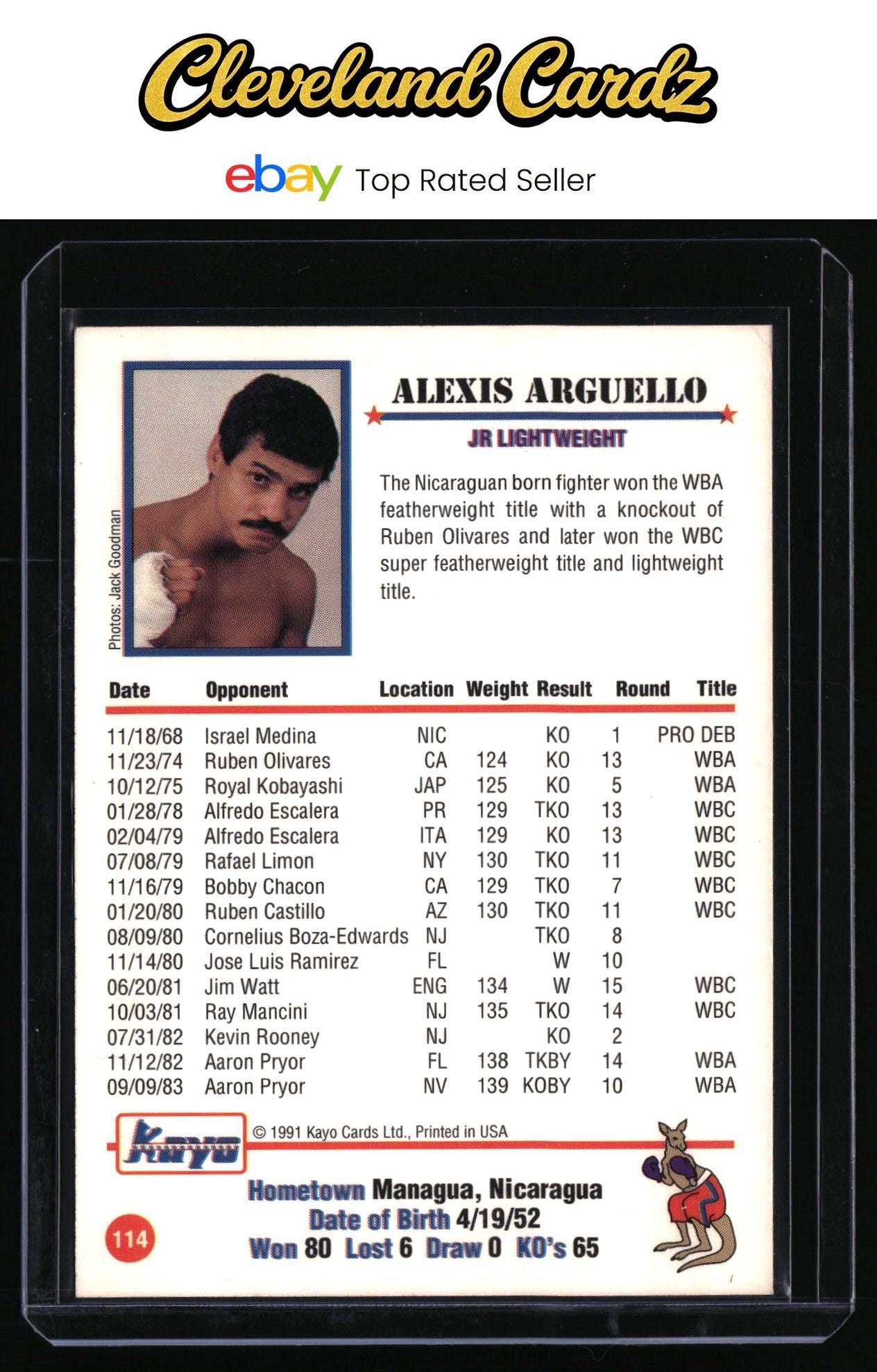 1991 Kayo #114 Alexis Arguello