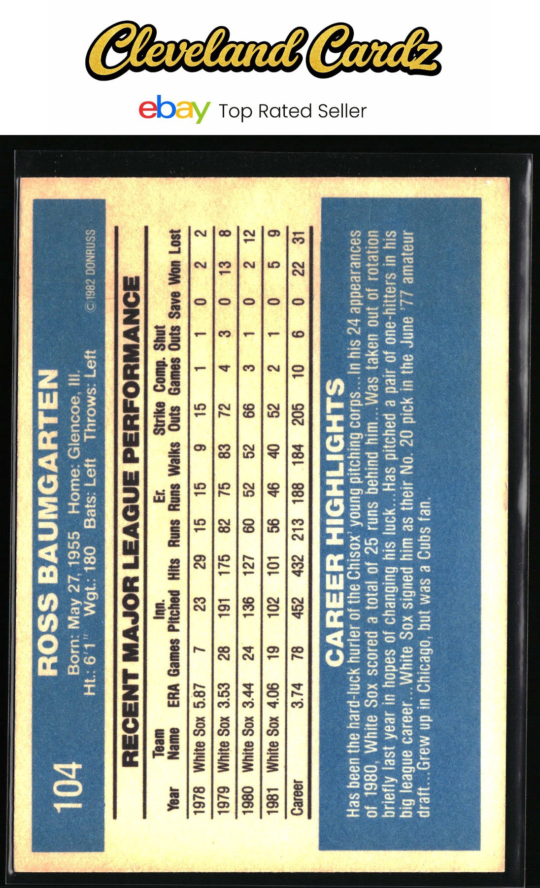 1982 Donruss #104 Ross Baumgarten