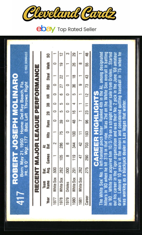 1982 Donruss #417 Bobby Molinaro