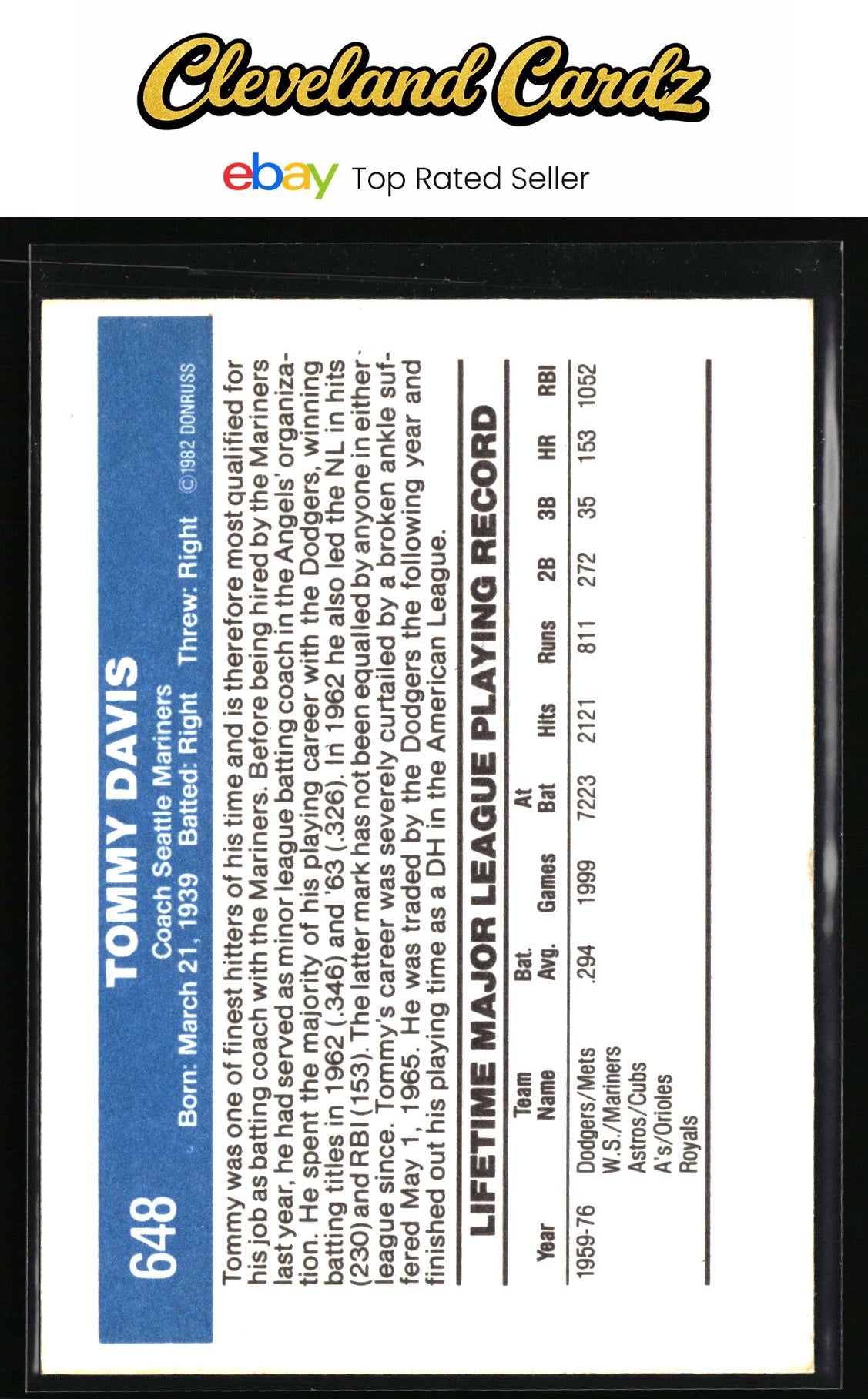 1982 Donruss #648 Tommy Davis