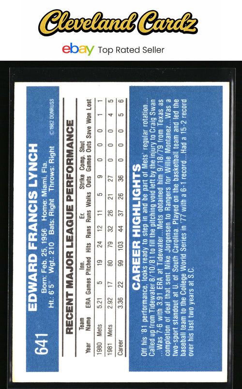 1982 Donruss #641 Ed Lynch RC