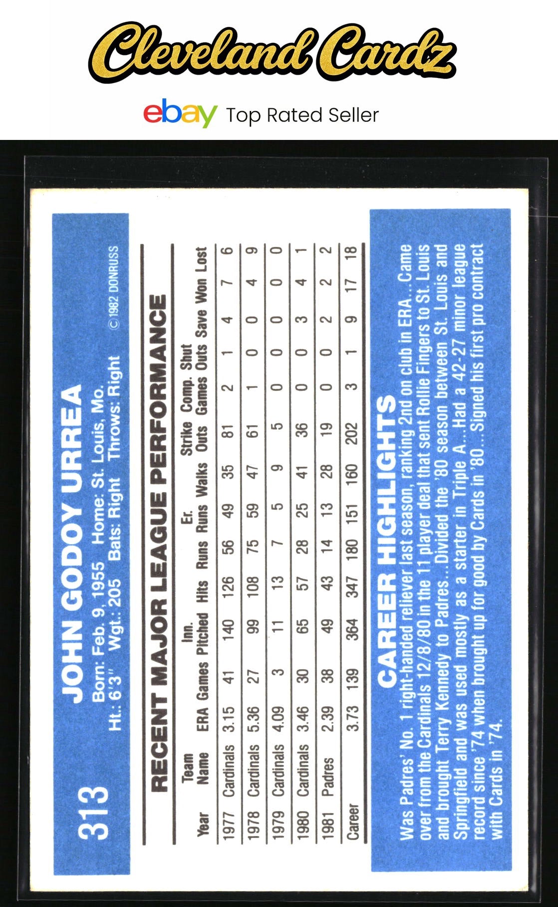 1982 Donruss #313 John Urrea