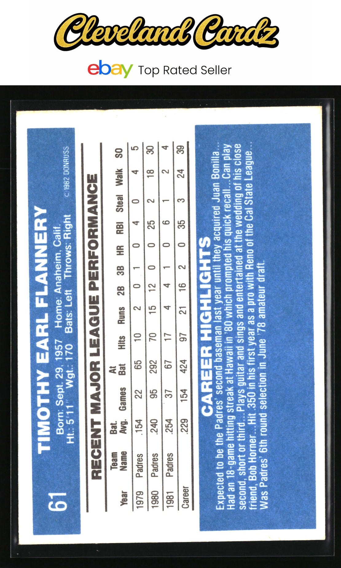 1982 Donruss #61 Tim Flannery