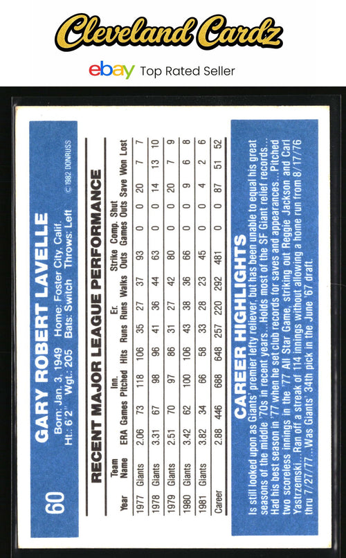 1982 Donruss #60 Gary Lavelle