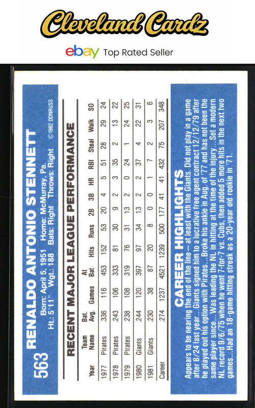 1982 Donruss #563 Rennie Stennett