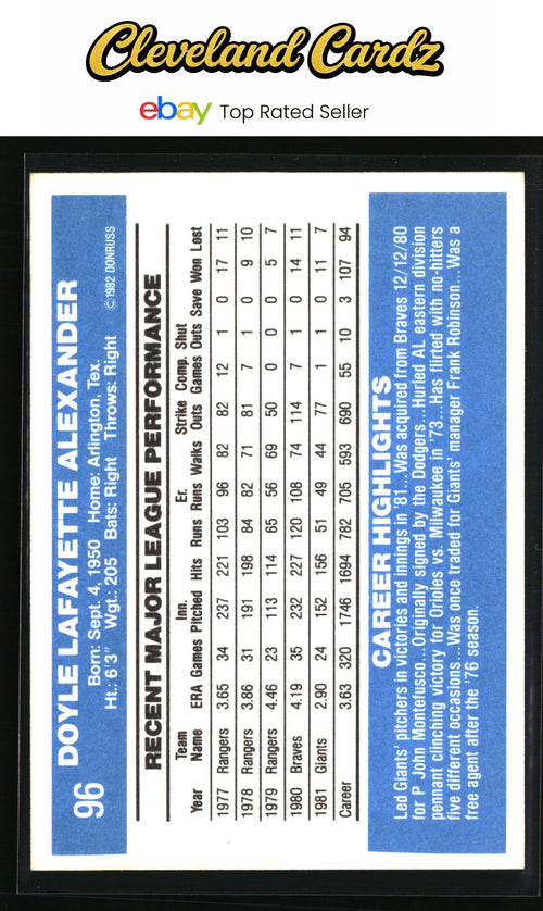 1982 Donruss #96 Doyle Alexander