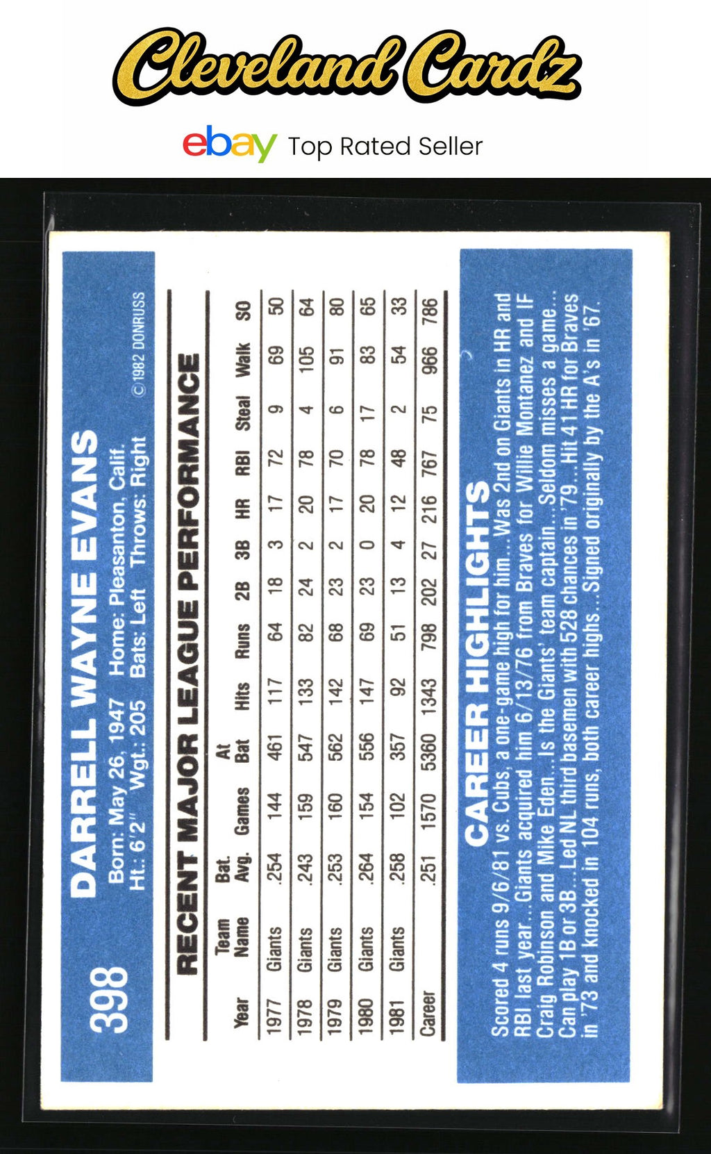1982 Donruss #398 Darrell Evans