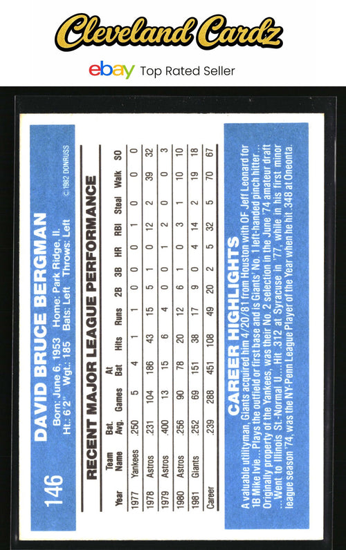 1982 Donruss #146 Dave Bergman