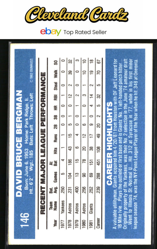 1982 Donruss #146 Dave Bergman