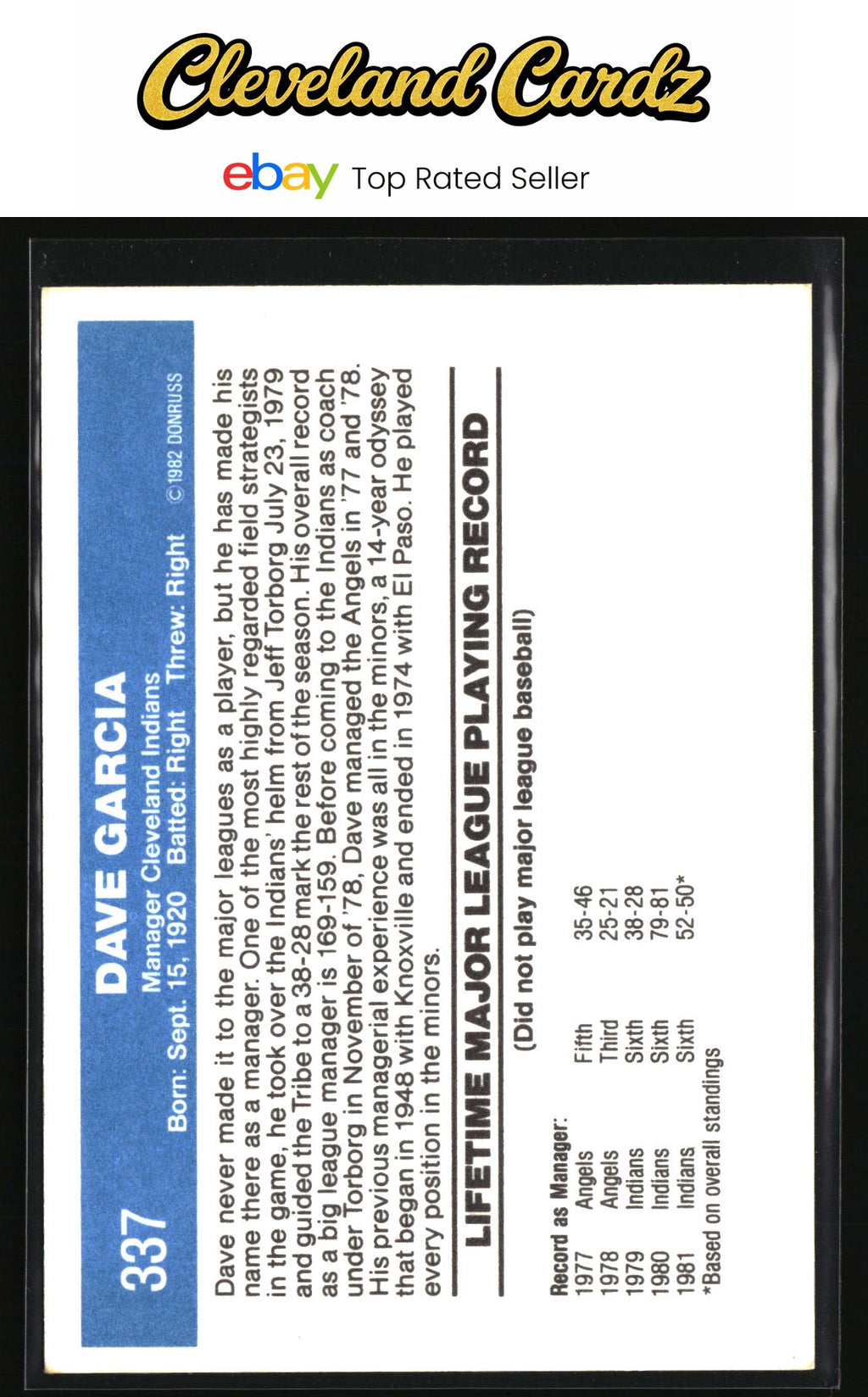 1982 Donruss #337 Dave Garcia