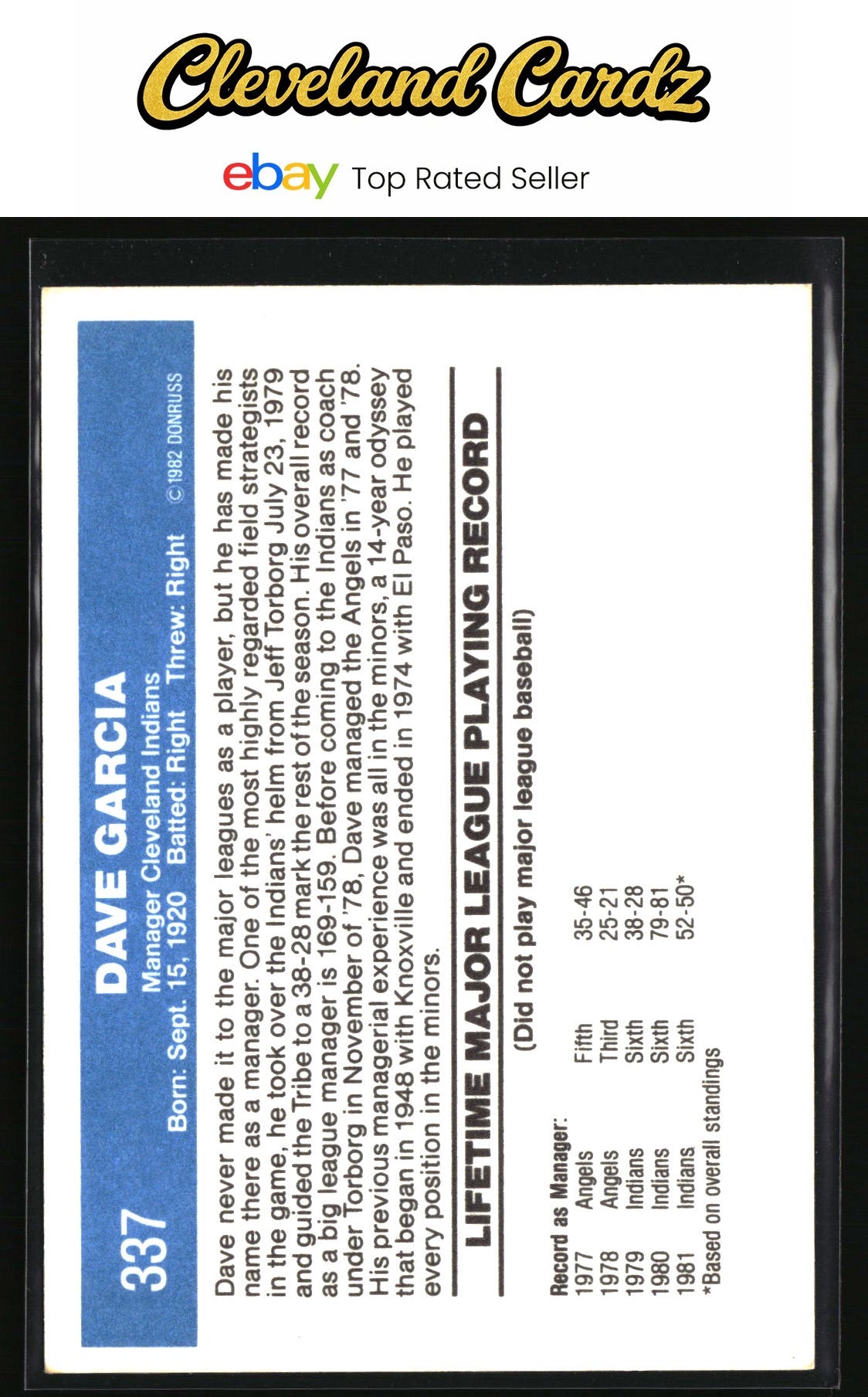 1982 Donruss #337 Dave Garcia