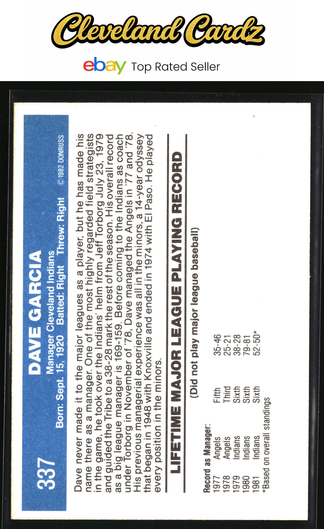 1982 Donruss #337 Dave Garcia