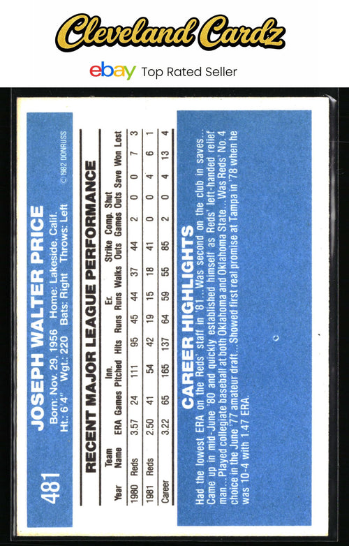 1982 Donruss #481 Joe Price