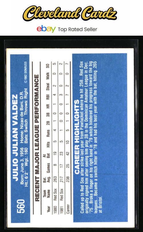 1982 Donruss #560 Julio Valdez RC
