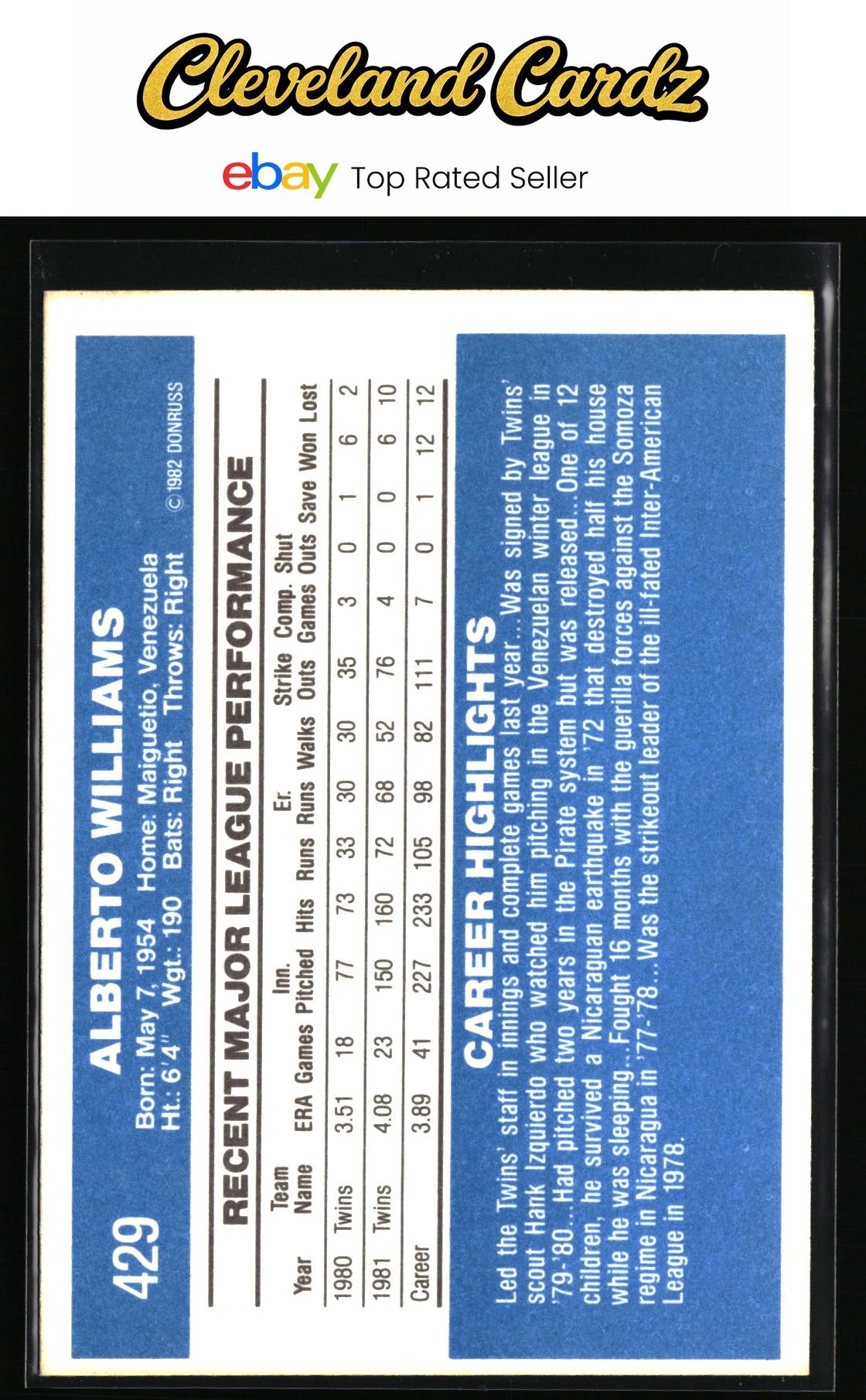 1982 Donruss #429 Al Williams