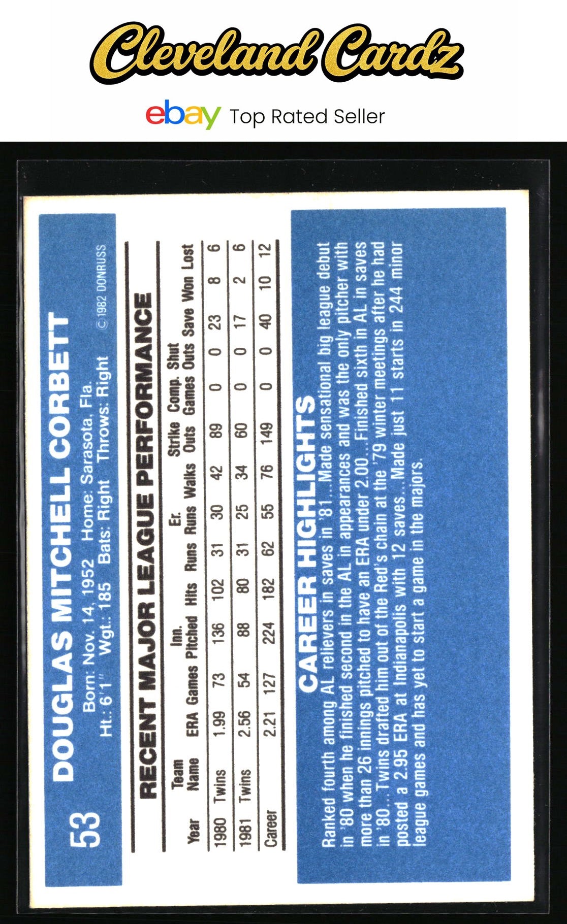 1982 Donruss #53 Doug Corbett