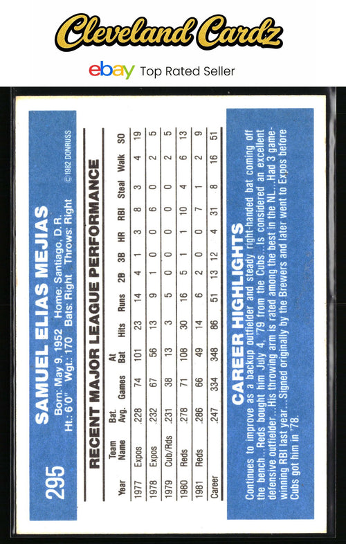 1982 Donruss #295 Sam Mejias