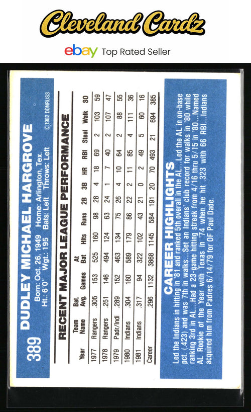 1982 Donruss #389 Mike Hargrove