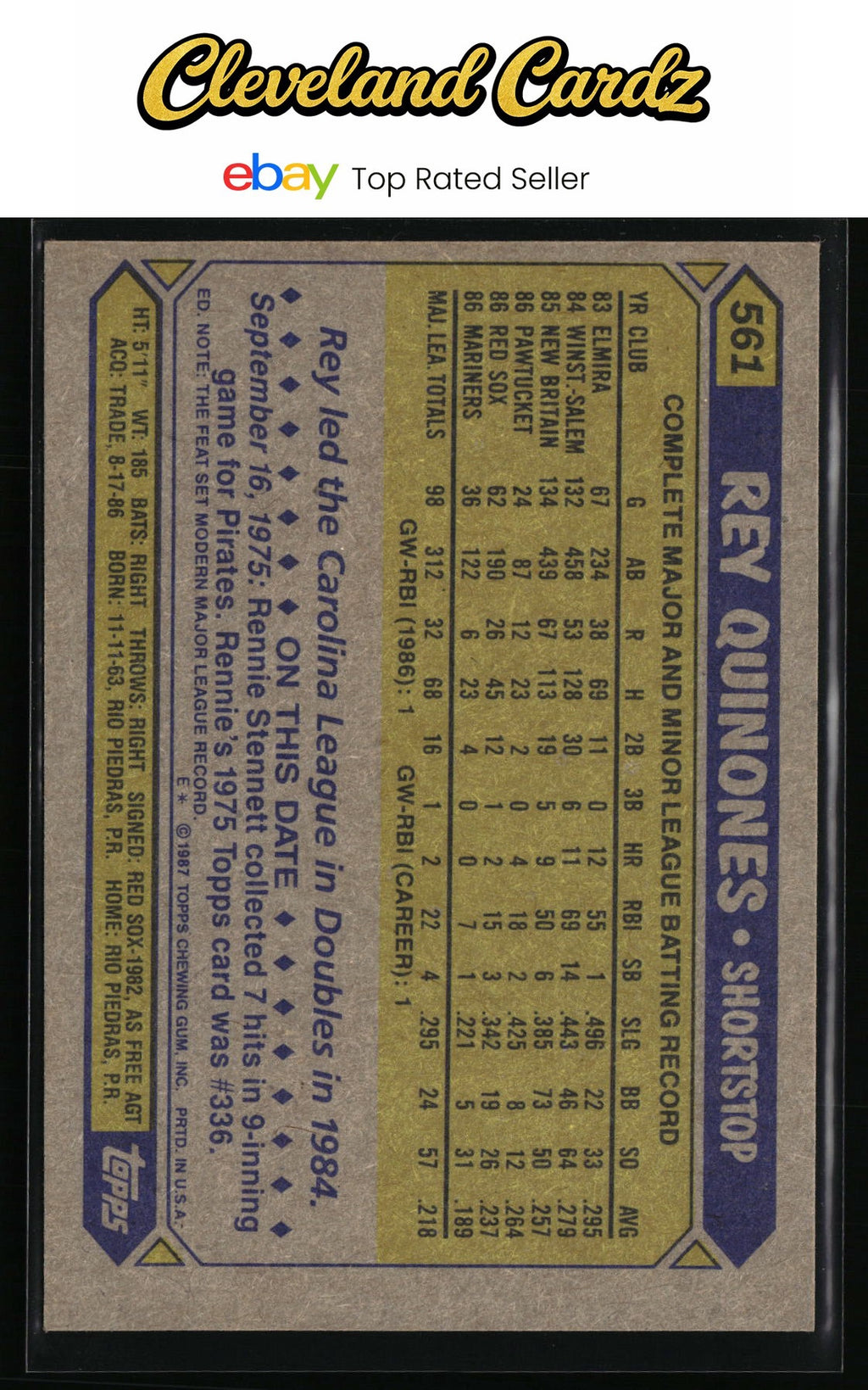 1987 Topps #561 Rey Quinones RC