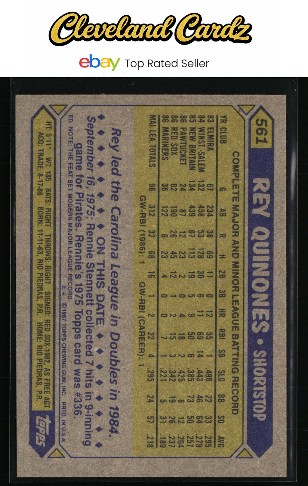 1987 Topps #561 Rey Quinones RC