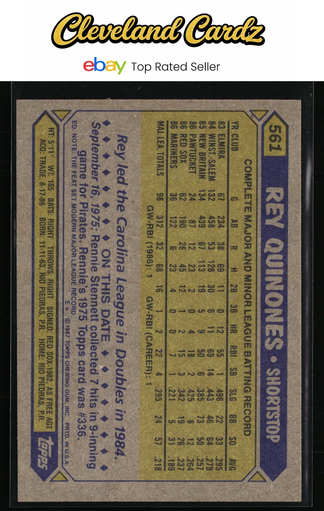 1987 Topps #561 Rey Quinones RC