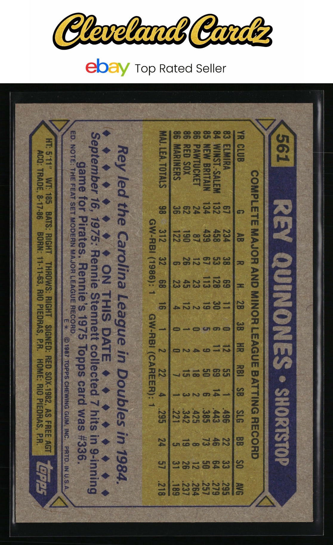 1987 Topps #561 Rey Quinones RC