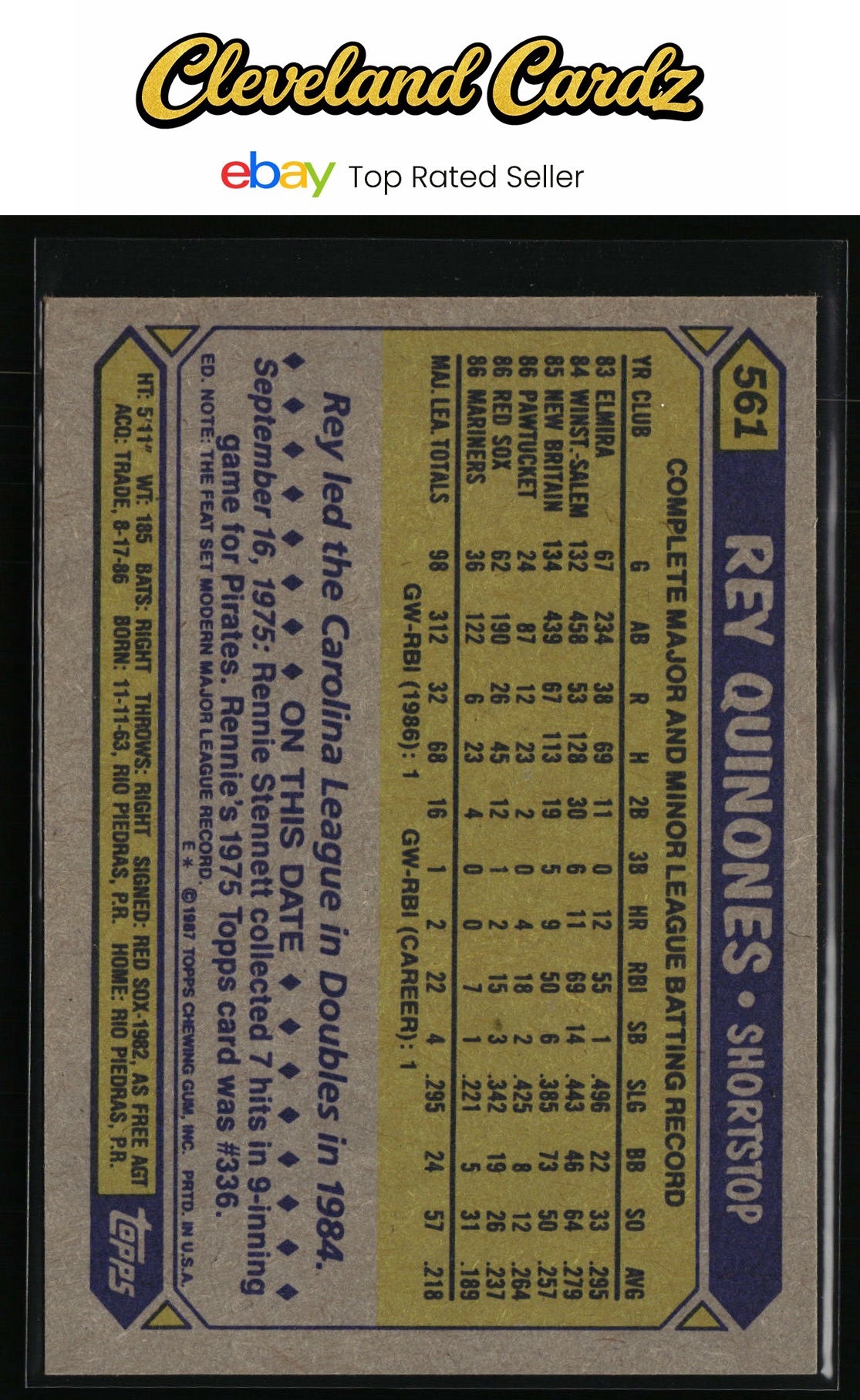 1987 Topps #561 Rey Quinones RC