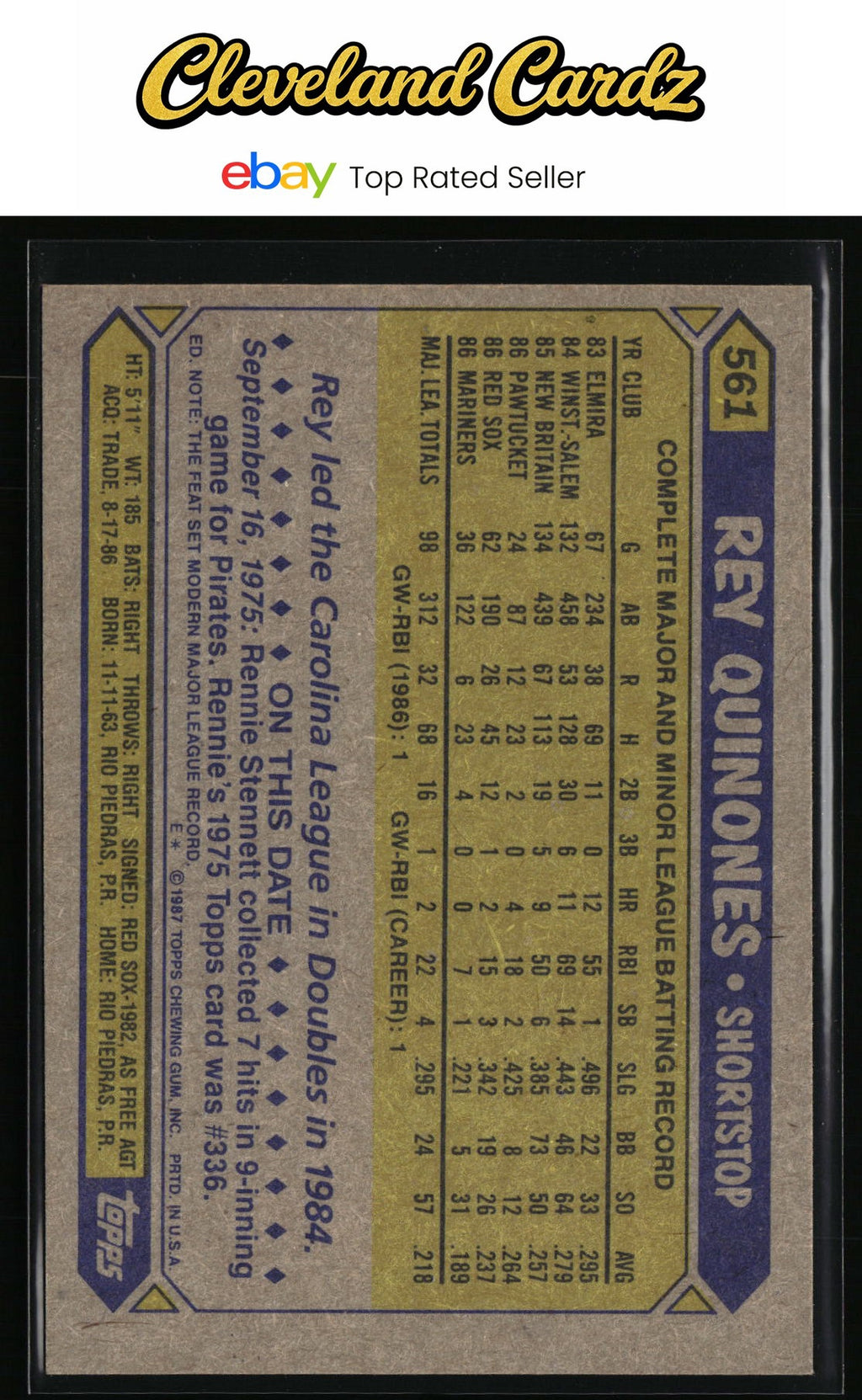 1987 Topps #561 Rey Quinones RC