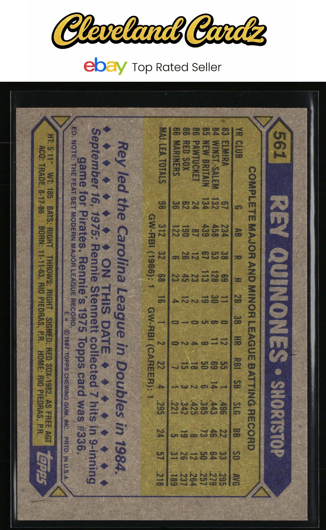 1987 Topps #561 Rey Quinones RC