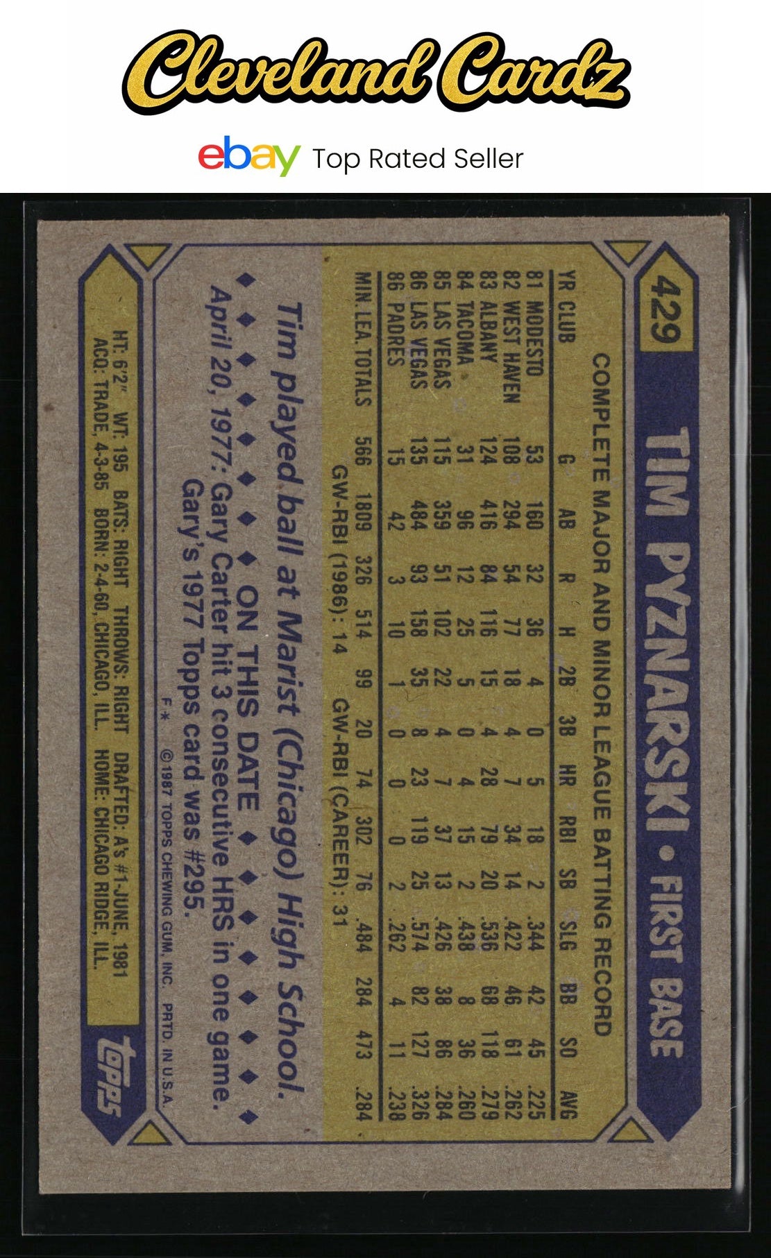 1987 Topps #429 Tim Pyznarski RC