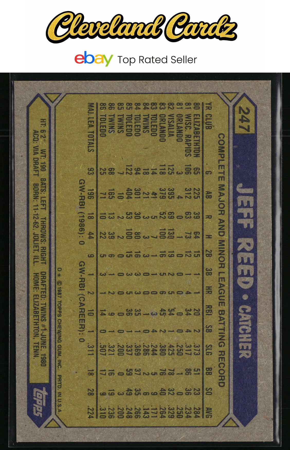 1987 Topps #247 Jeff Reed