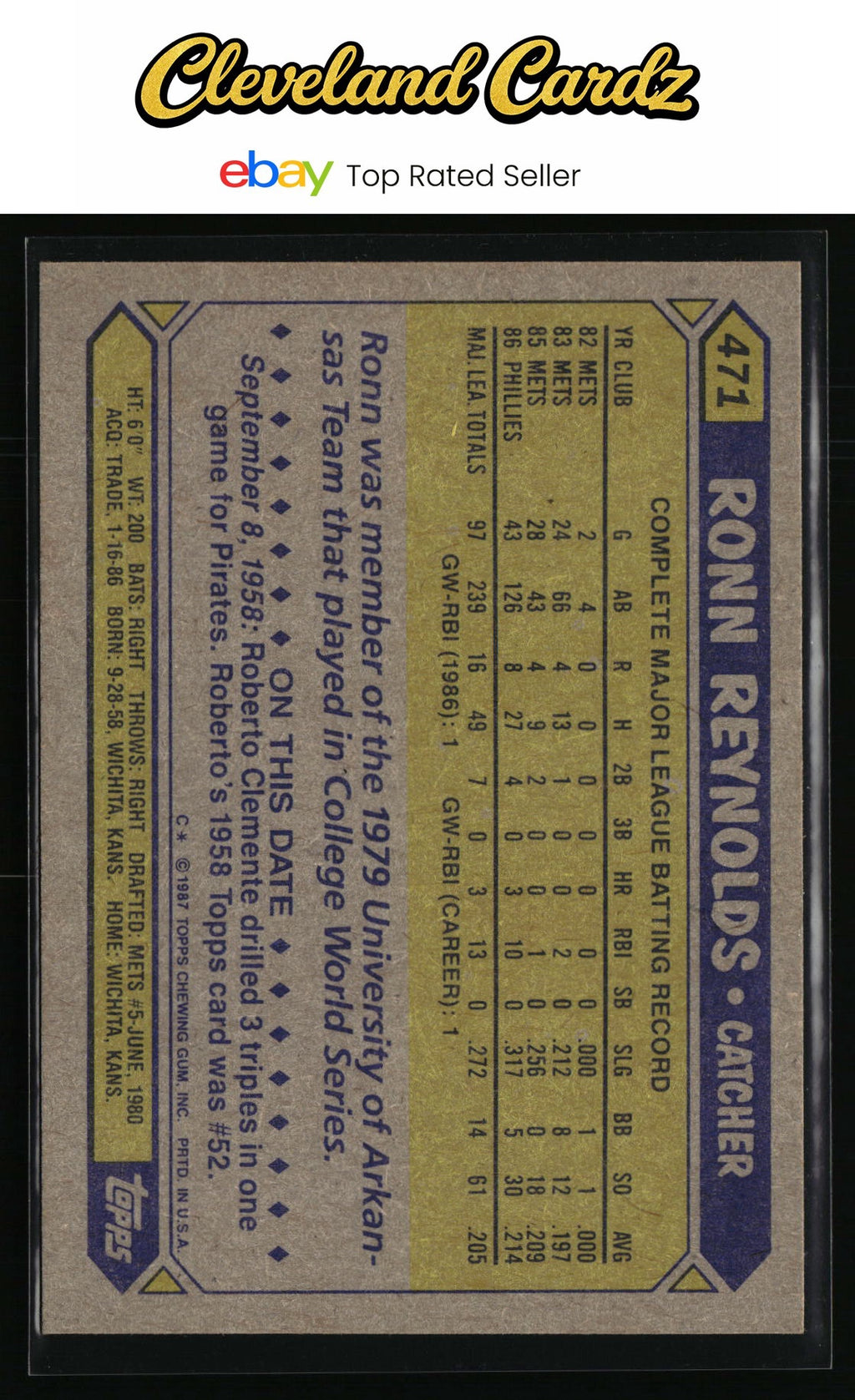 1987 Topps #471 Ronn Reynolds