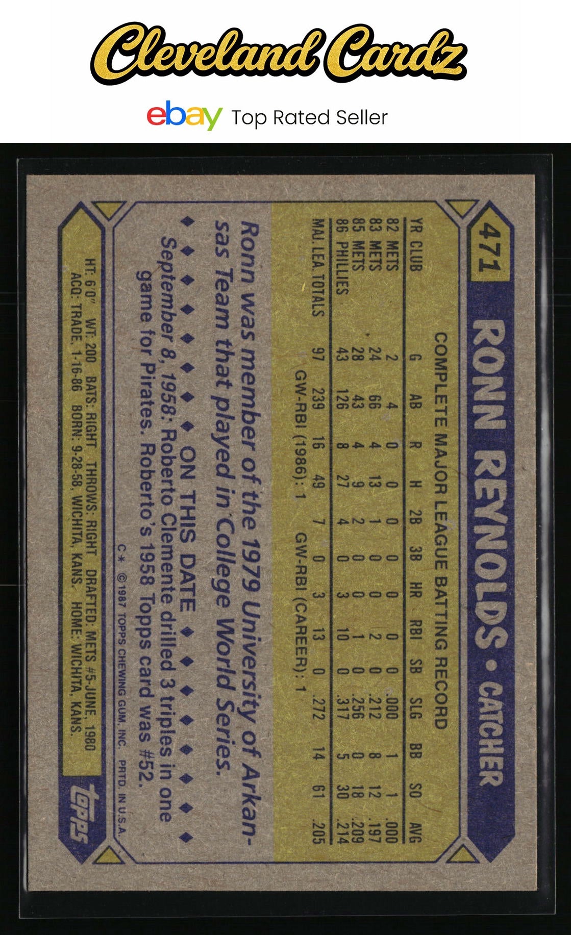 1987 Topps #471 Ronn Reynolds