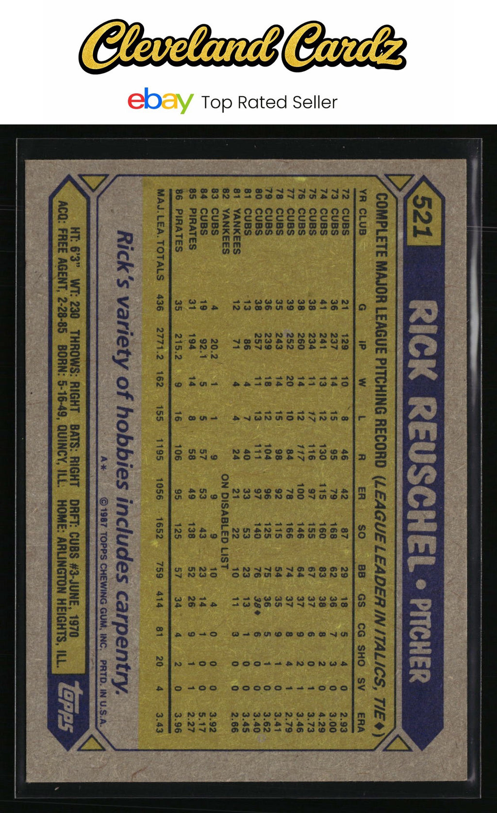 1987 Topps #521 Rick Reuschel