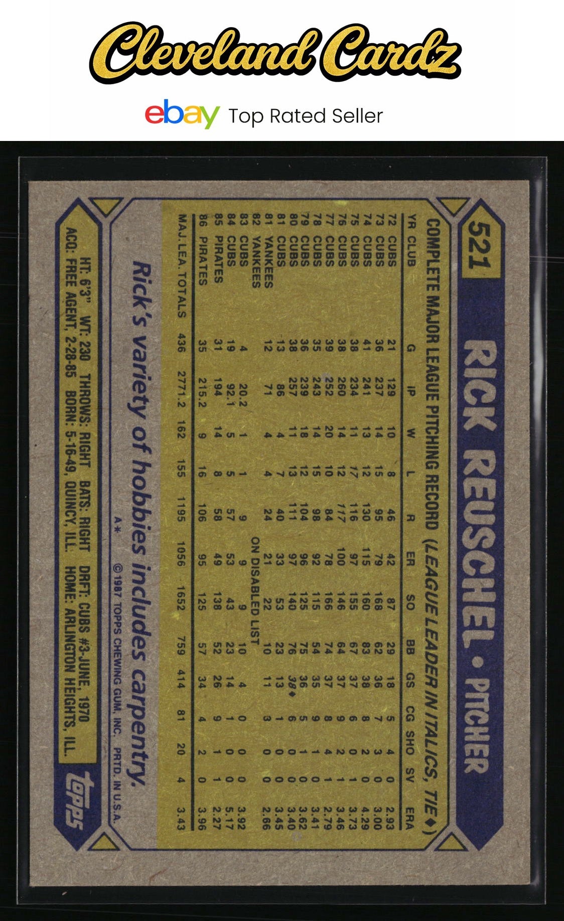 1987 Topps #521 Rick Reuschel