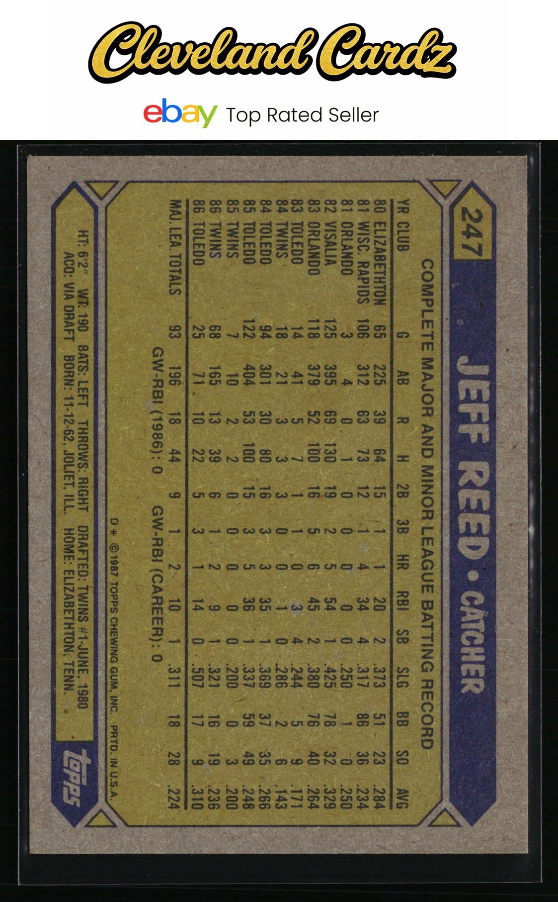 1987 Topps #247 Jeff Reed