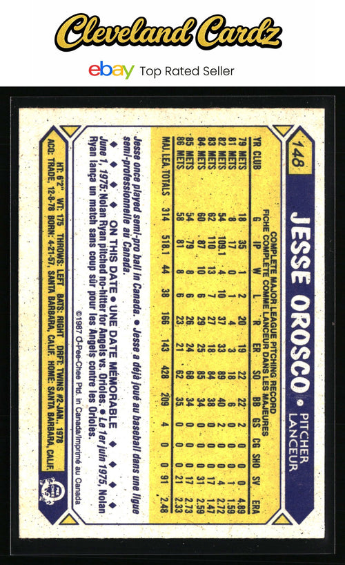 1987 O-Pee-Chee #148 Jesse Orosco