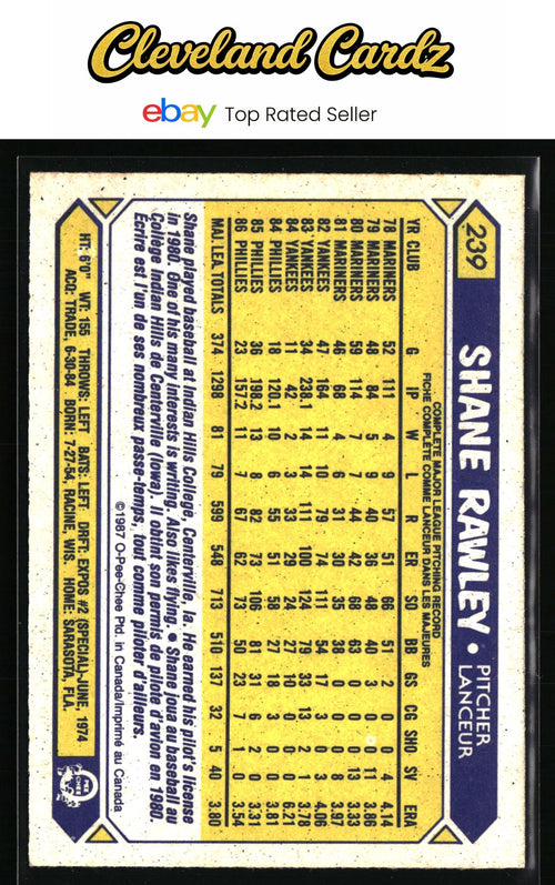 1987 O-Pee-Chee #239 Shane Rawley
