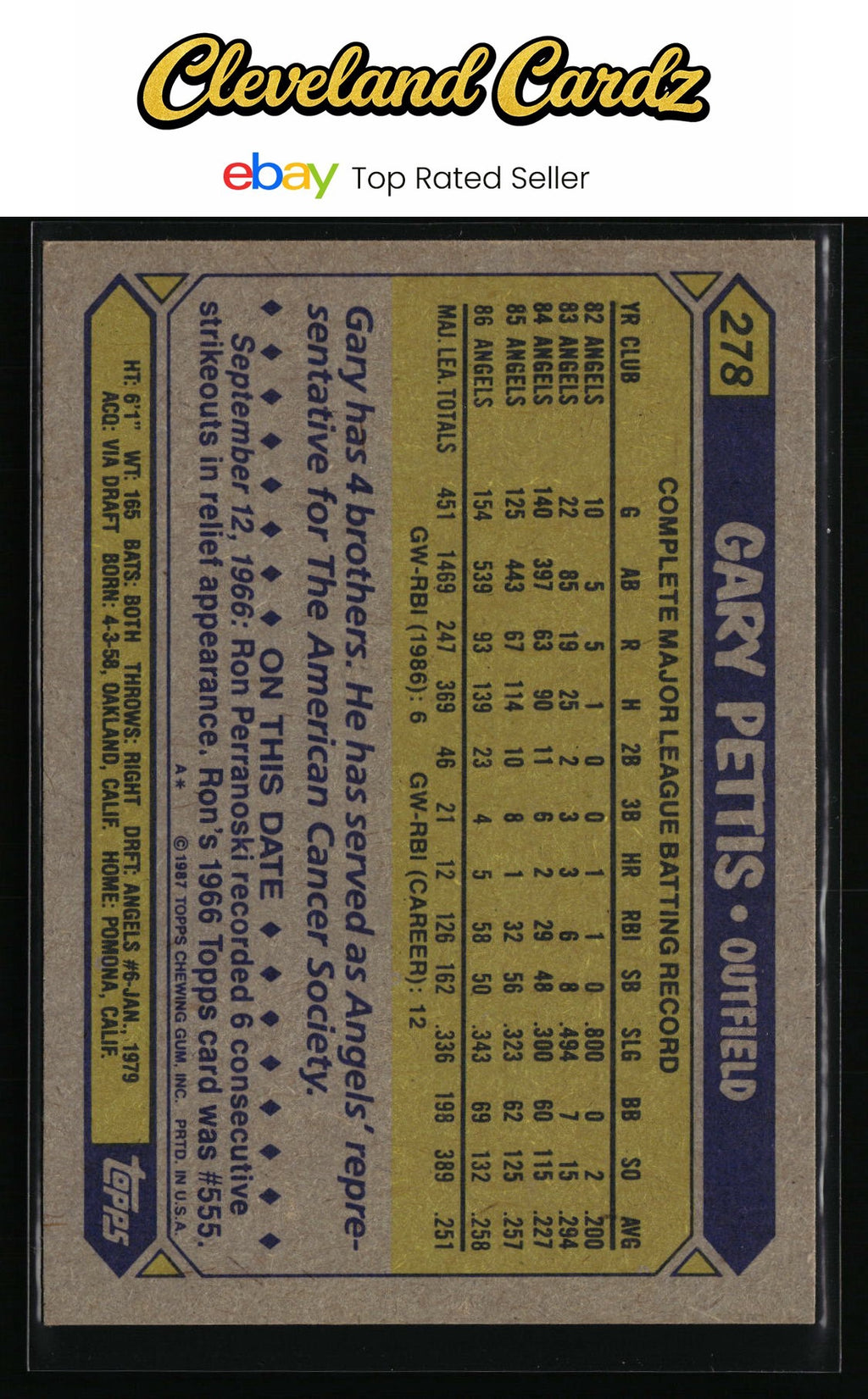 1987 Topps #278 Gary Pettis