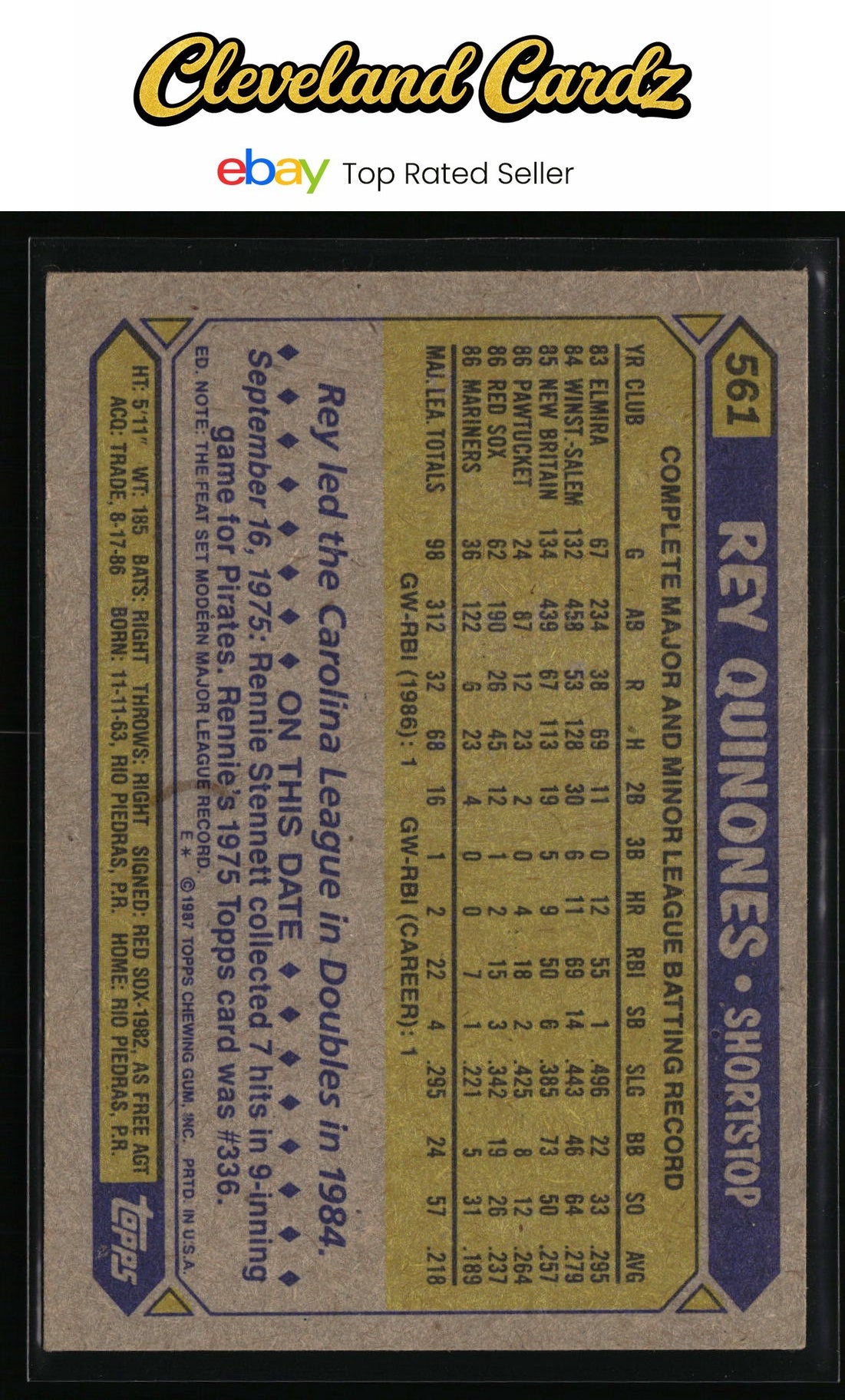1987 Topps #561 Rey Quinones  RC