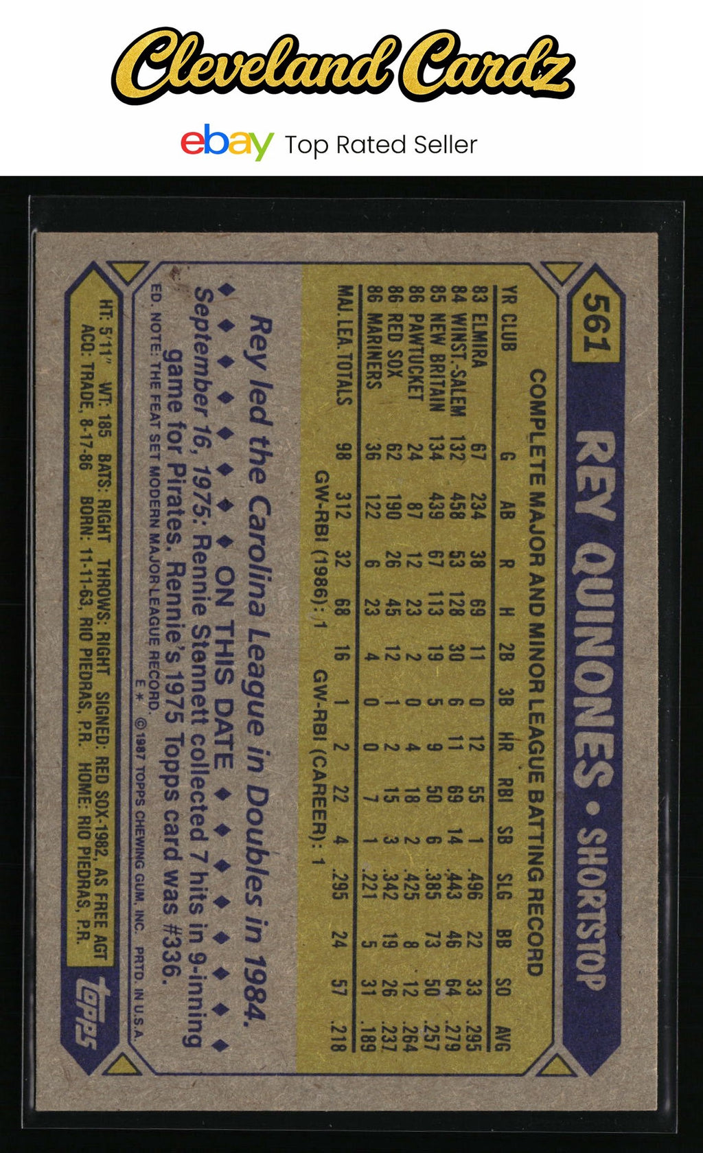 1987 Topps #561 Rey Quinones RC