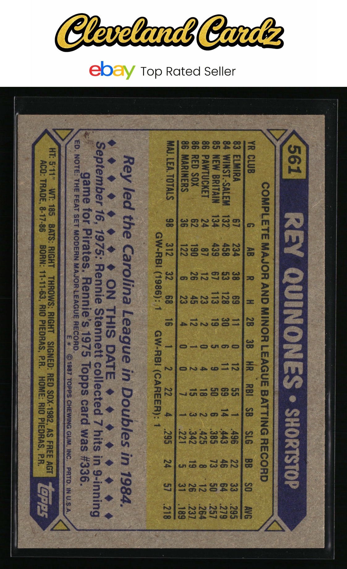 1987 Topps #561 Rey Quinones RC
