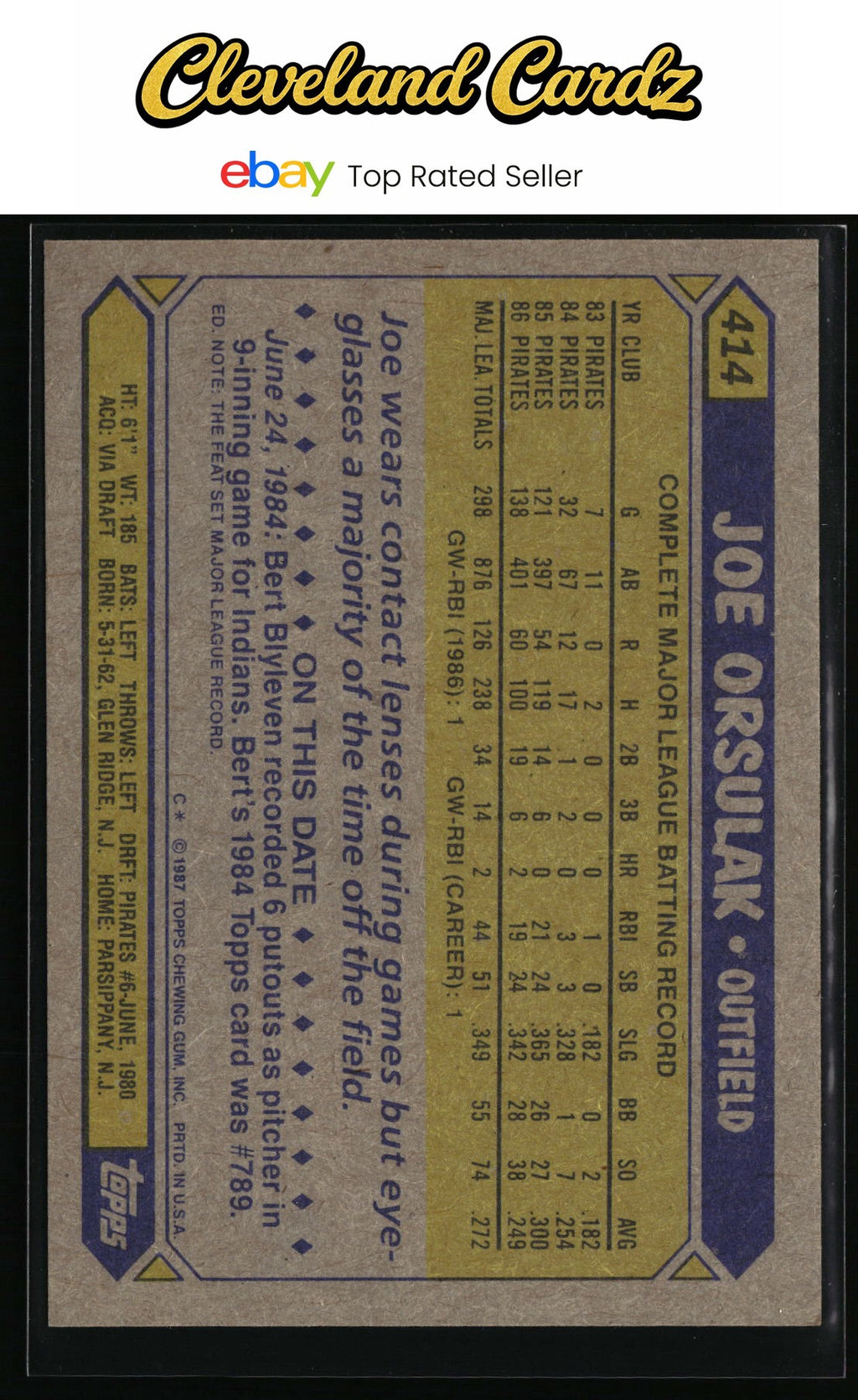 1987 Topps #414 Joe Orsulak