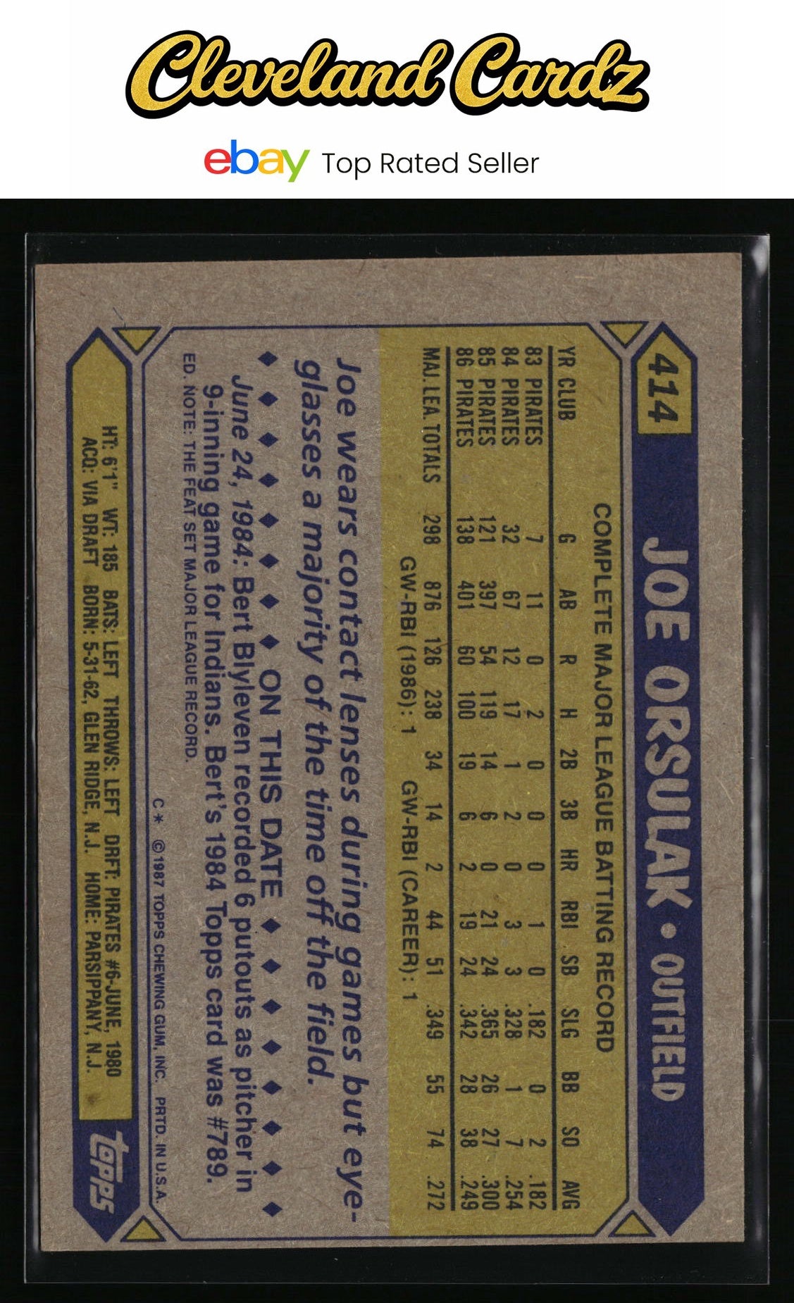 1987 Topps #414 Joe Orsulak