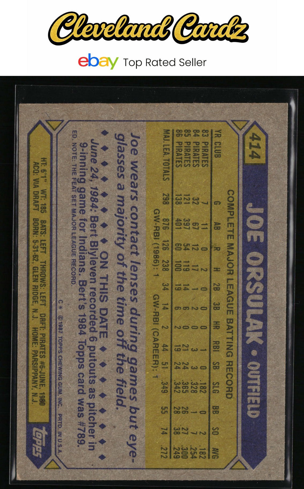 1987 Topps #414 Joe Orsulak