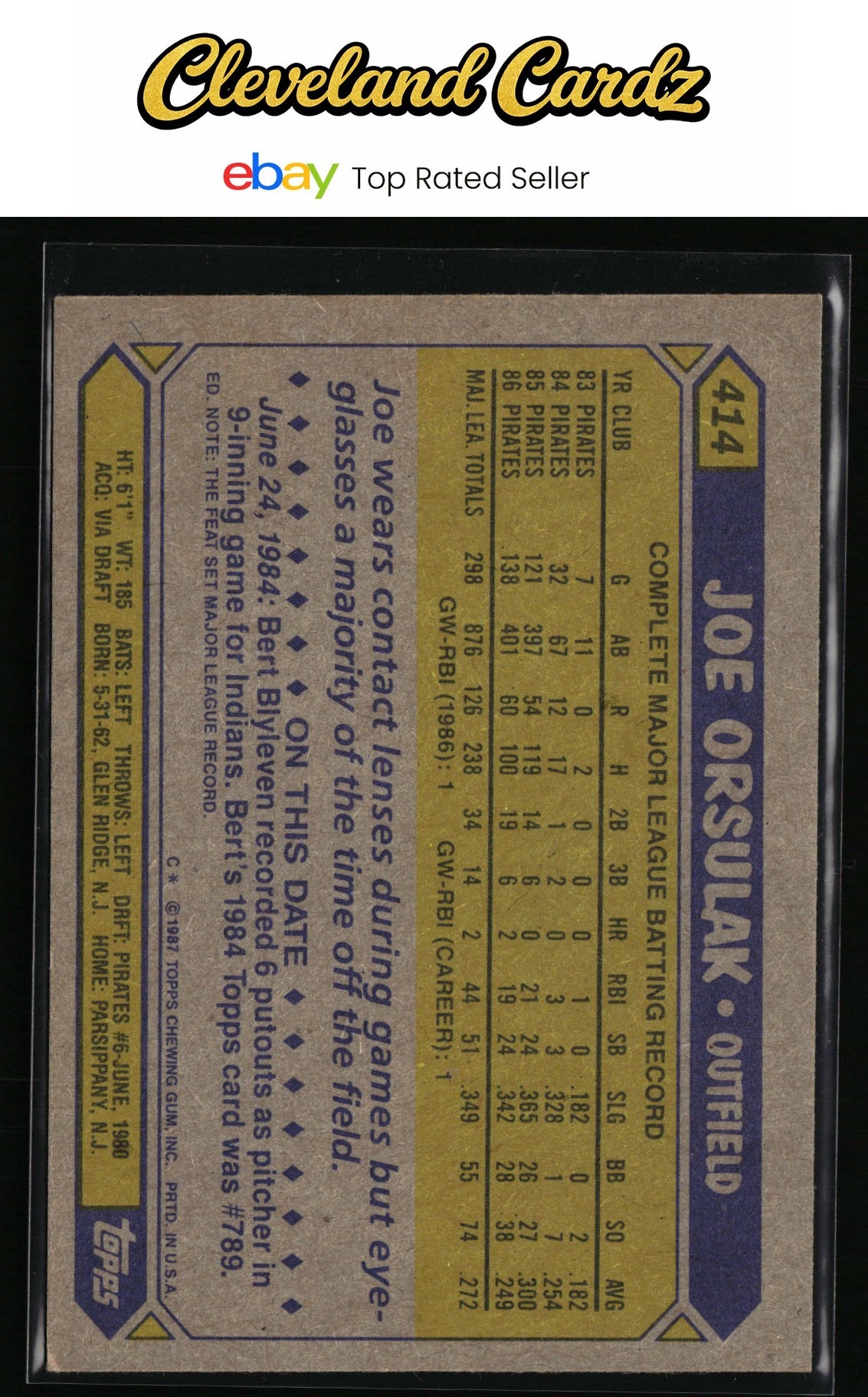 1987 Topps #414 Joe Orsulak