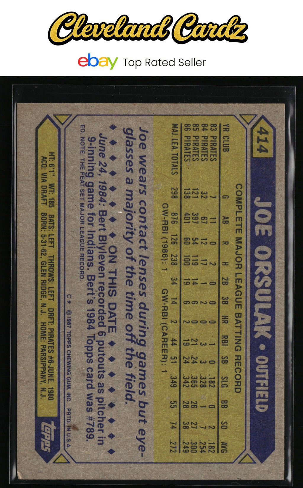 1987 Topps #414 Joe Orsulak