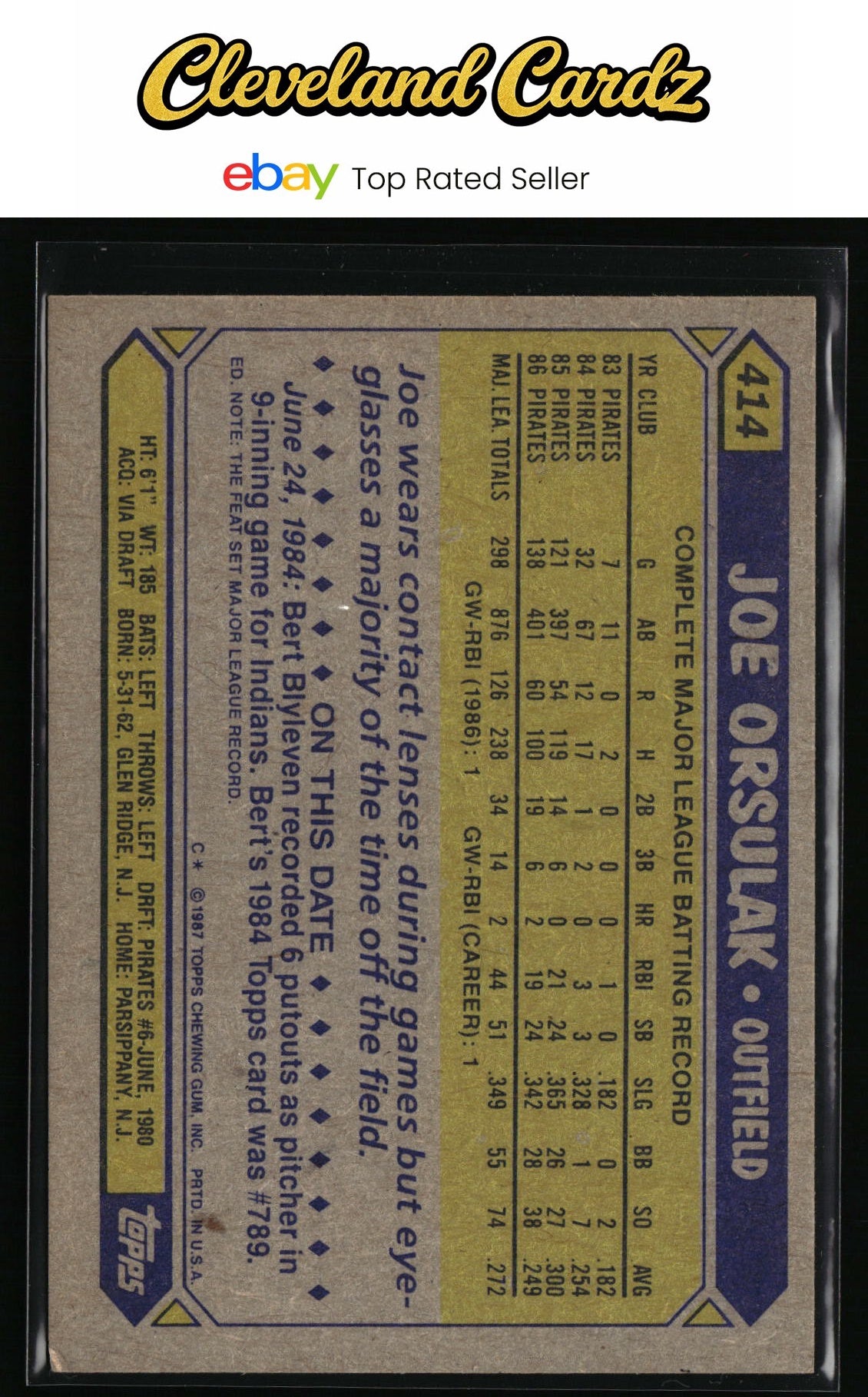 1987 Topps #414 Joe Orsulak