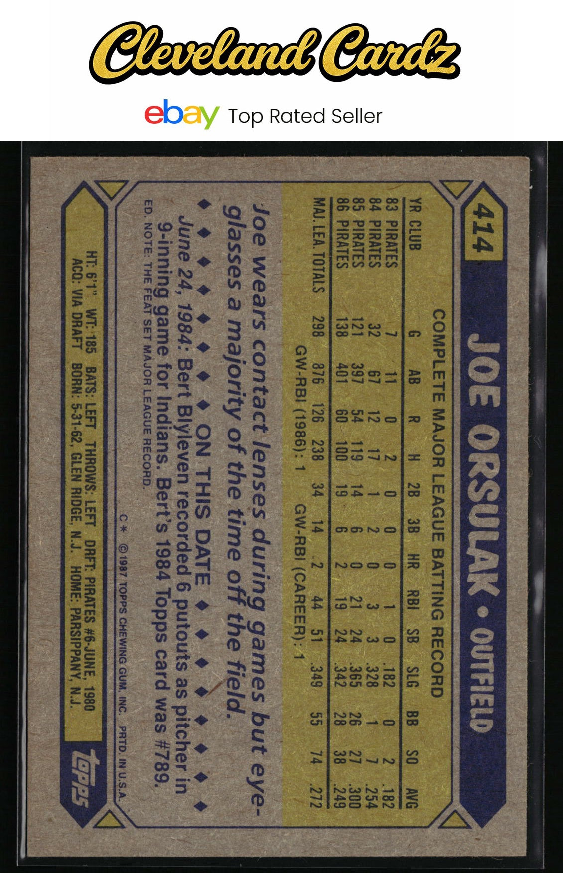 1987 Topps #414 Joe Orsulak