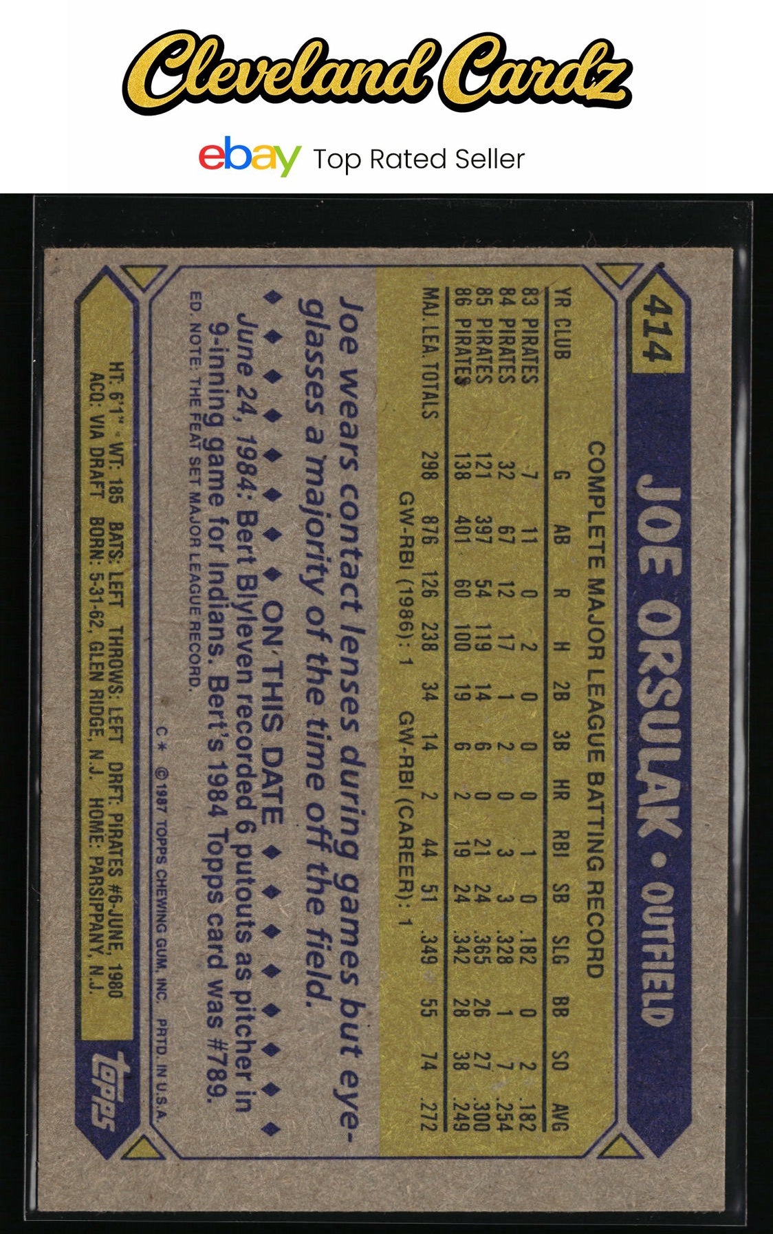1987 Topps #414 Joe Orsulak